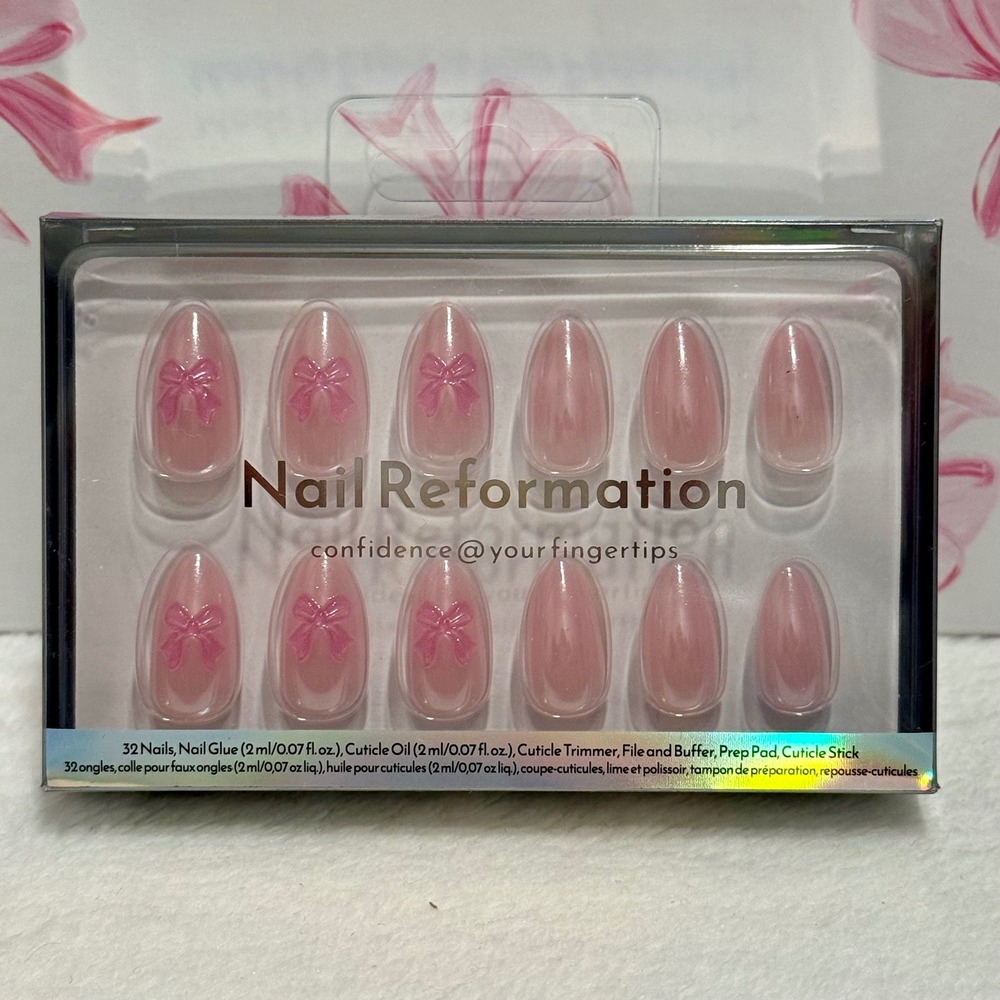 Nail Reformation Pink‎ Bow Almond Press On Nails 32 Nails